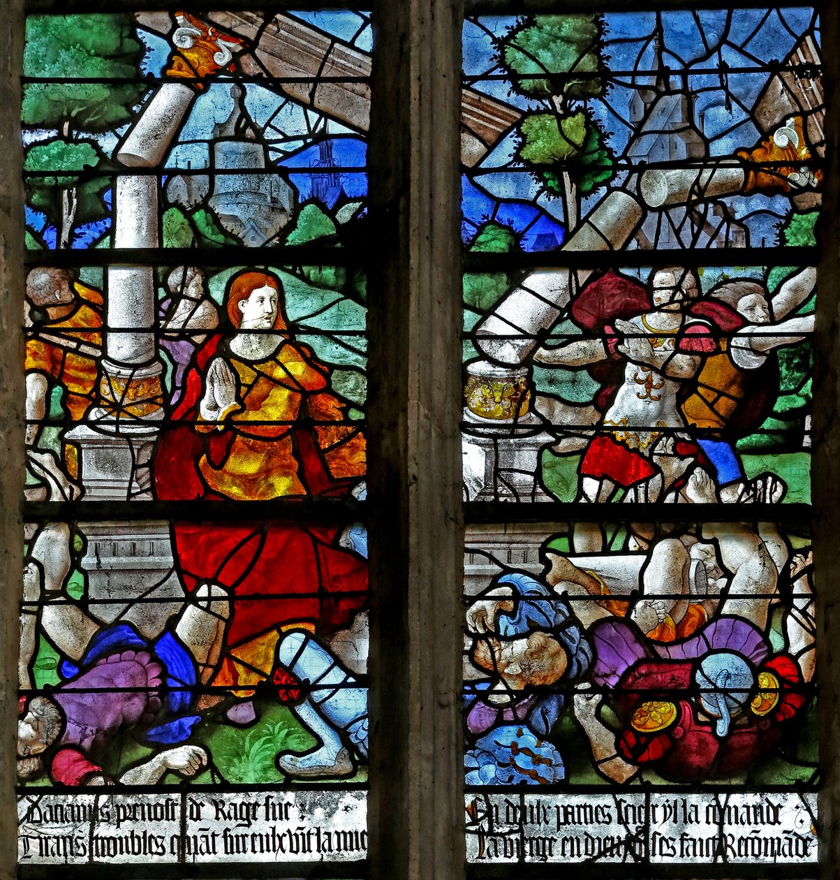 Vindue w1, der viser paladset, kollapser, da de forsøger at arrestere St. Foy af French School