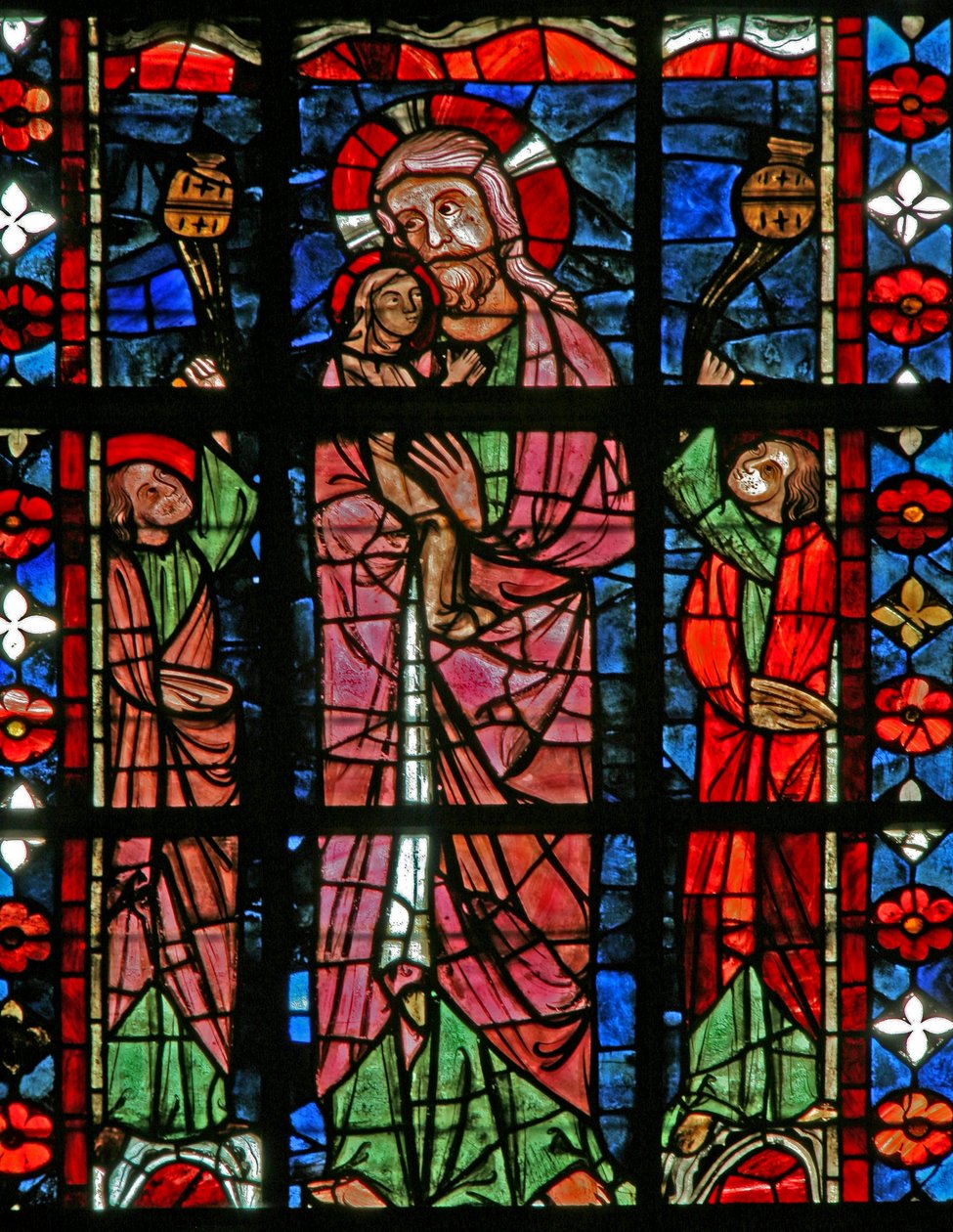 Vindue w201, der viser Kristus, bærer jomfruens sjæl til himlen af French School
