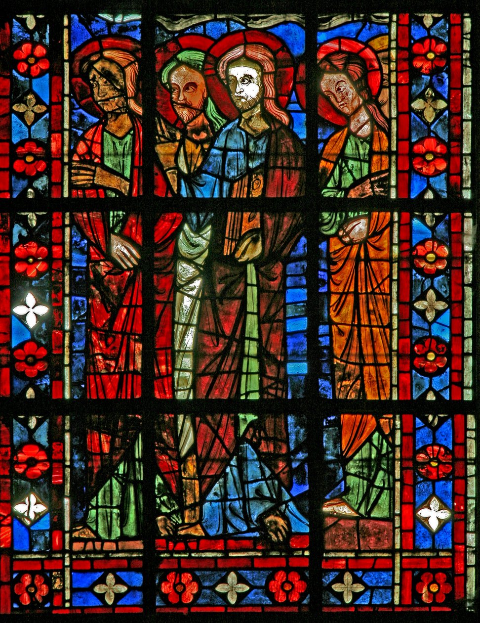 Vindue w201, der viser Jomfru Marias død - apostlene samles af French School