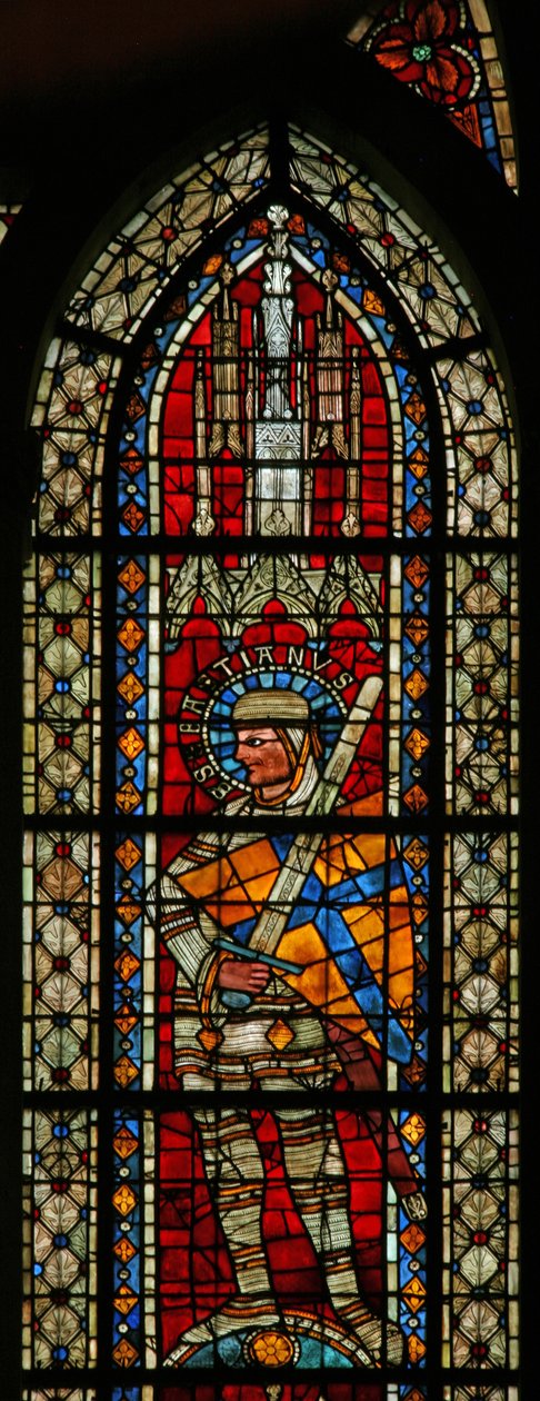 Vindue w203 forestillende Sankt Sebastian af French School