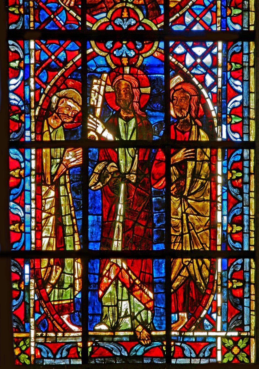 Vinduet w204, der forestiller Sankt Peter, får nøglen(erne?) af Kristus i nærværelse af Sankt Paulus af French School