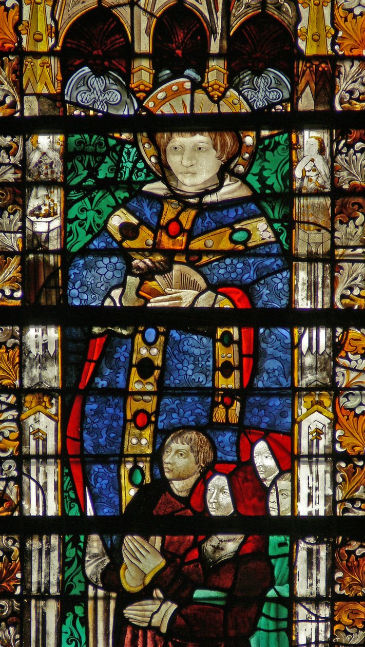 Vindue w204 viser St. Séverin og en familie af donorer af French School