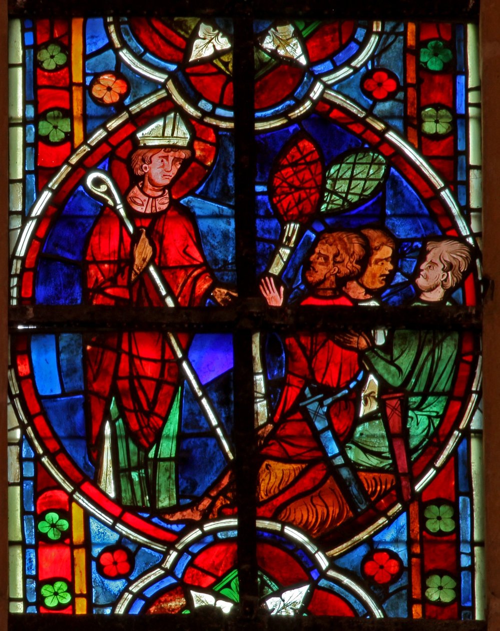Vindue w209, der viser en scene fra en legende om St. Nicholas: han konfronterer nogle tyve af French School