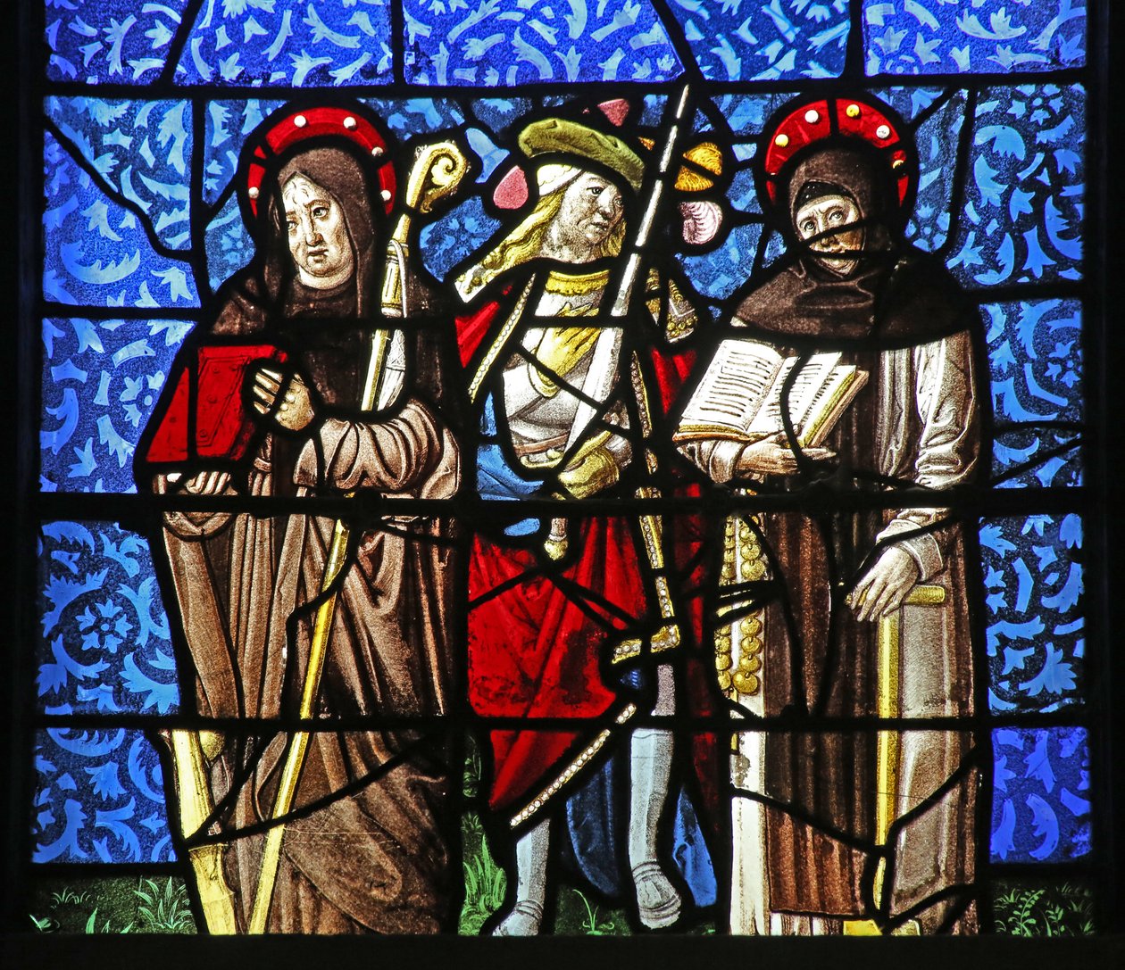 Vindue w20 viser St. Dominic og St. Francis med en chevalier, der holder et sværd af French School