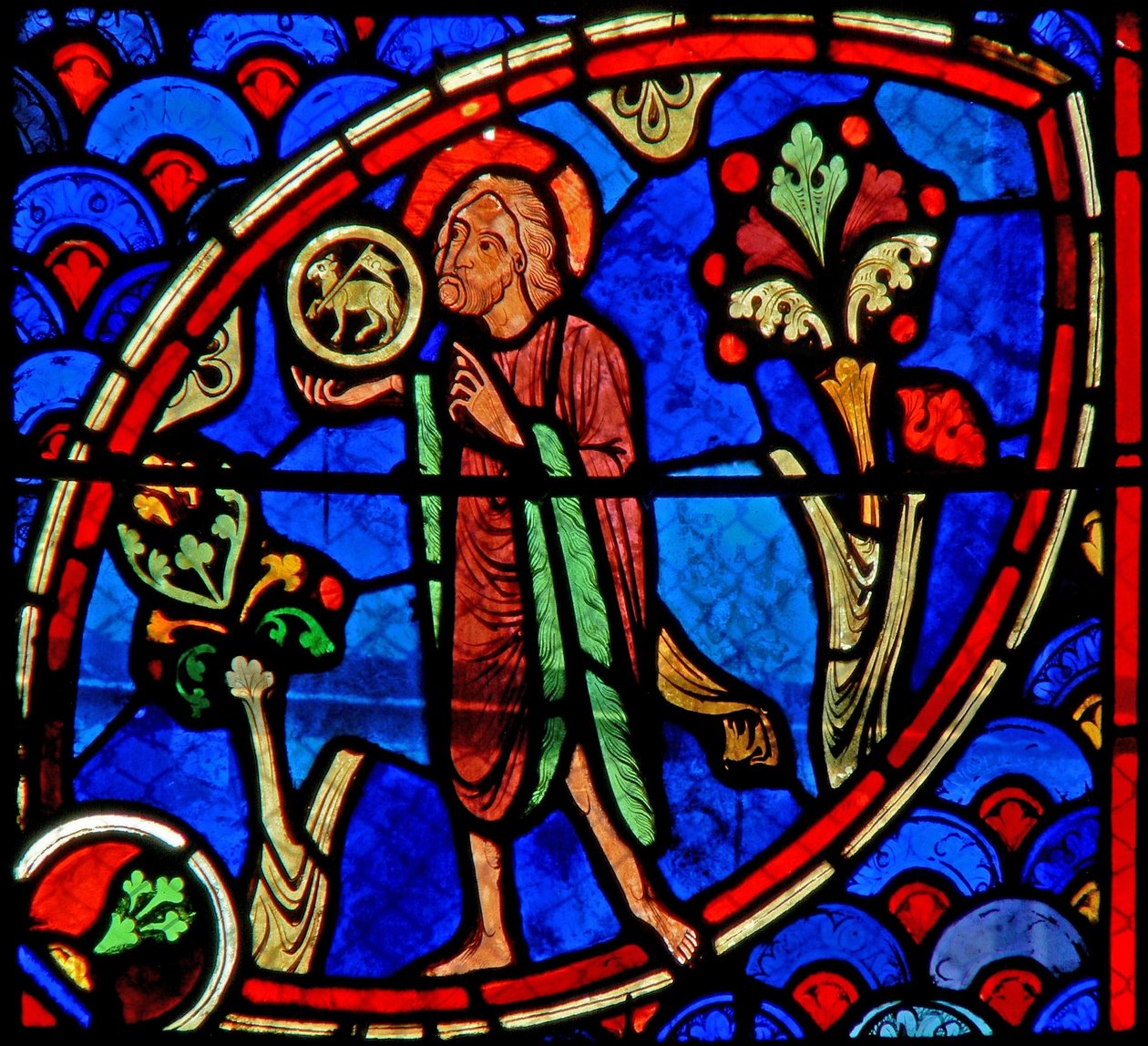 Vindue w20, der viser Johannes Døberen: Ecce Agnus Dei af French School