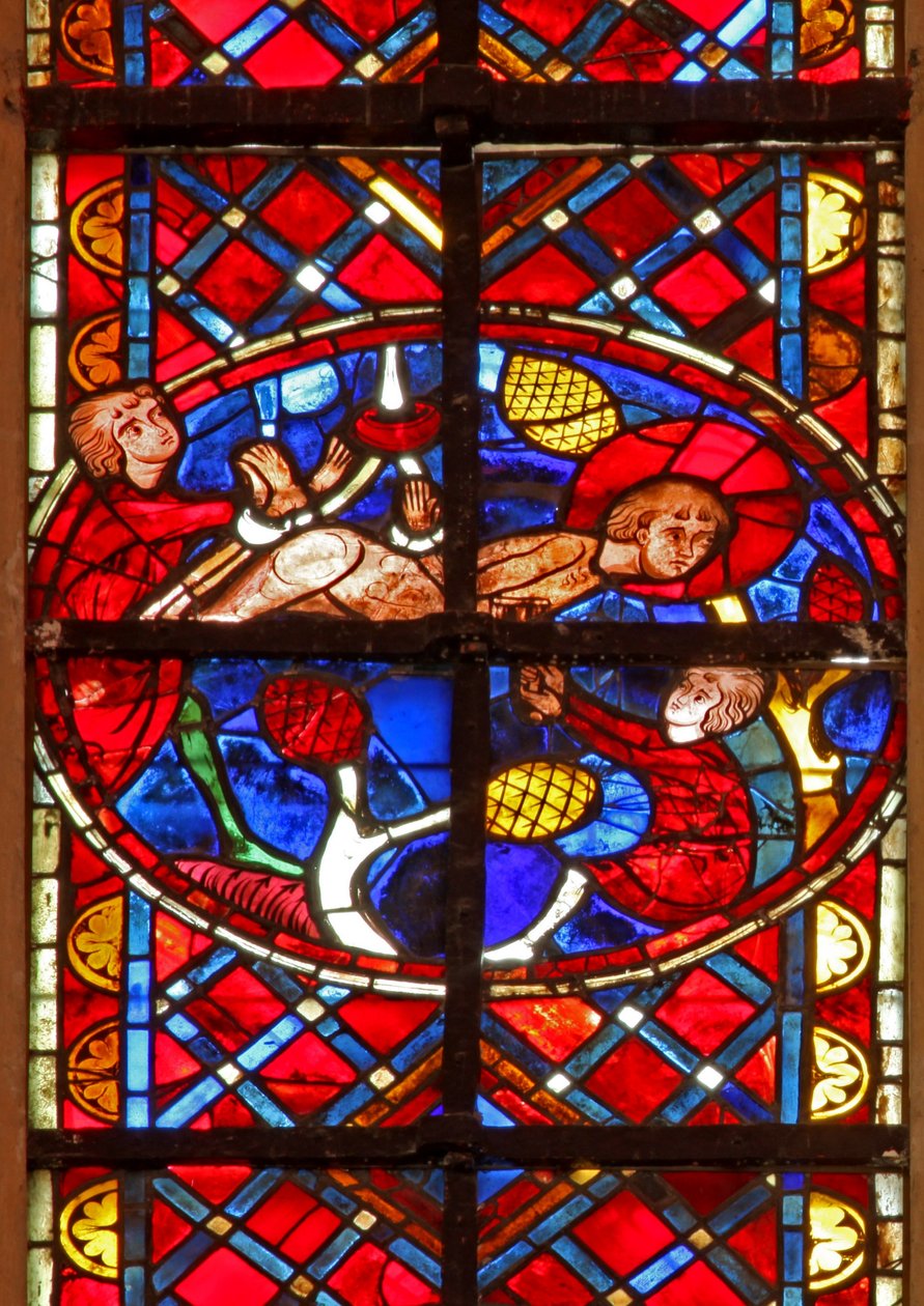 Vindue w211, der viser St. Vincents martyrium af French School