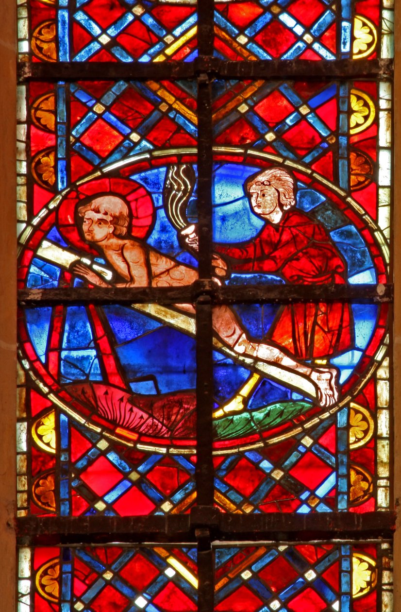 Vindue w211, der viser St. Vincents martyrium af French School