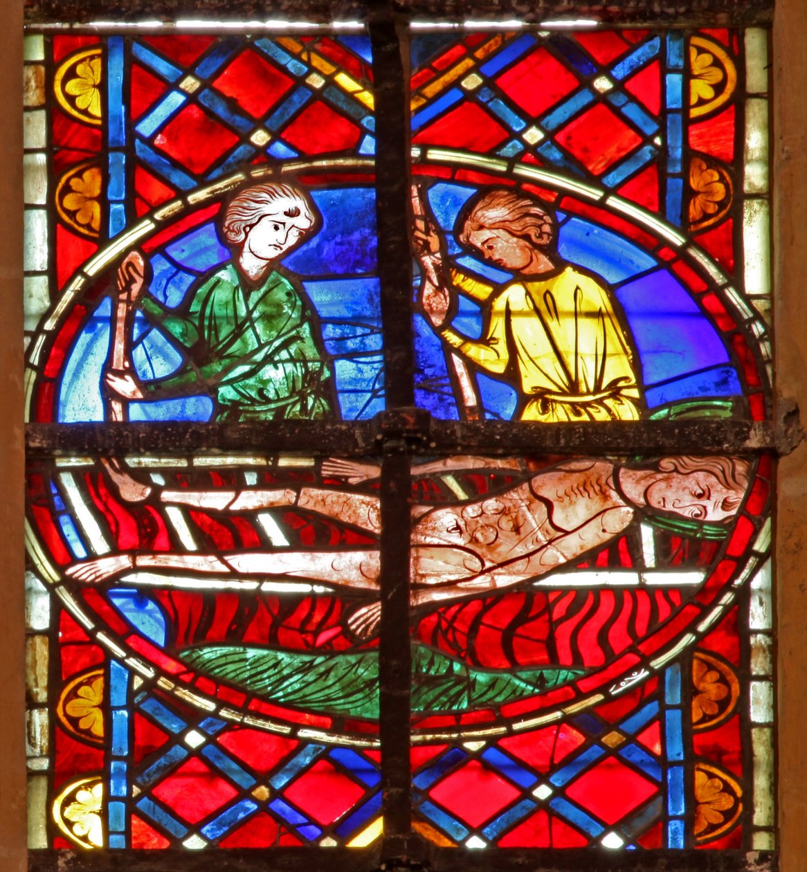 Vindue w211, der viser St. Vincents martyrium af French School