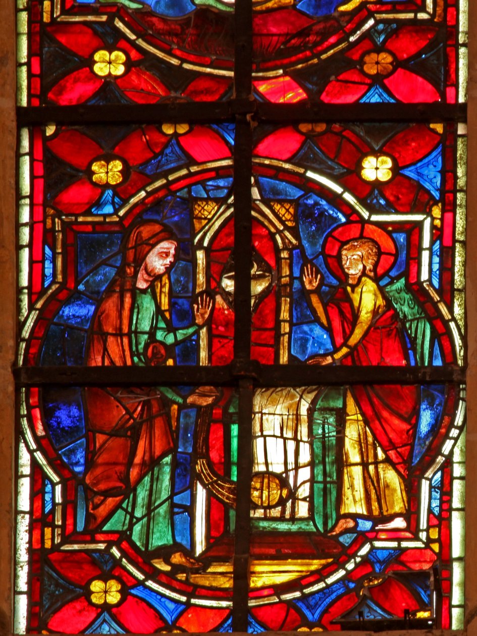 Vindue w212 viser Zacharias, faderen til Johannes Døberen, besøgt af en engel i templet af French School