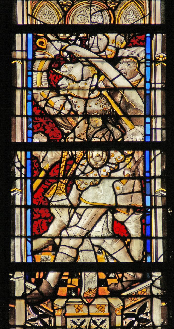 Vindue w214, der viser riddere, der dræber St. Thomas Becket af French School