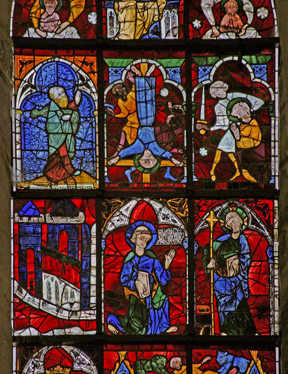Vindue w221, der viser Quo Vadis; St Pauls martyrium, St. Peters korsfæstelse; en profet af French School
