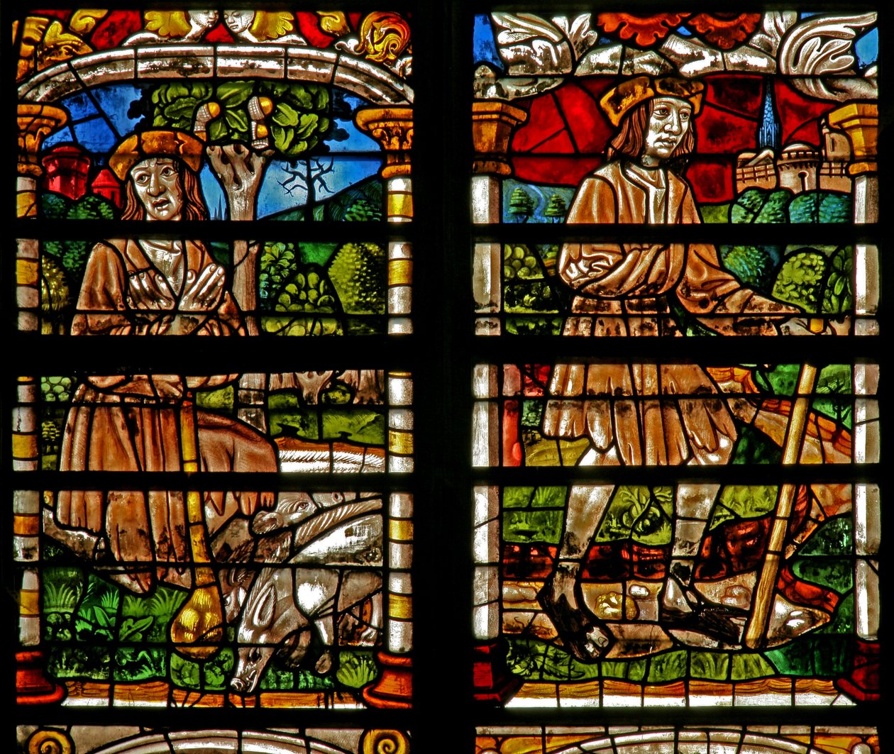 Window w232 skildrer en scene fra historien om den fortabte søn: anger sætter ind; han vender hjem af French School