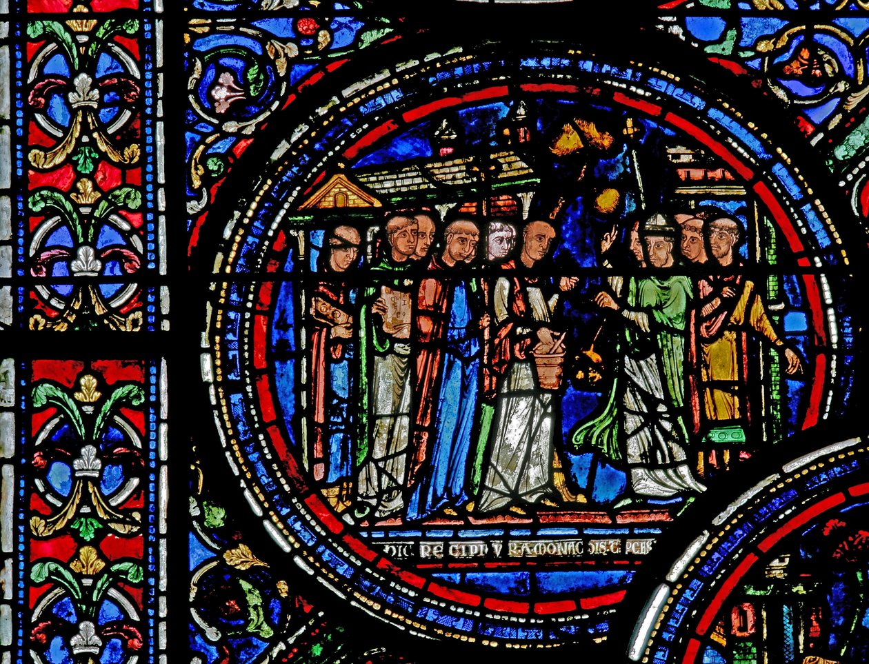 Vindue w23 forestillende St. Thomas Becket modtaget af munkene i Canterbury af French School