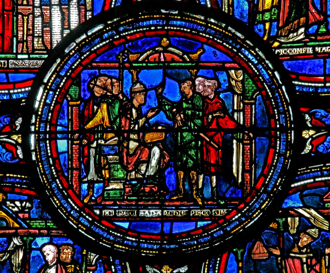 Vindue w23, der forestiller St. Thomas Becket, modtager udsendinge fra kongen af French School