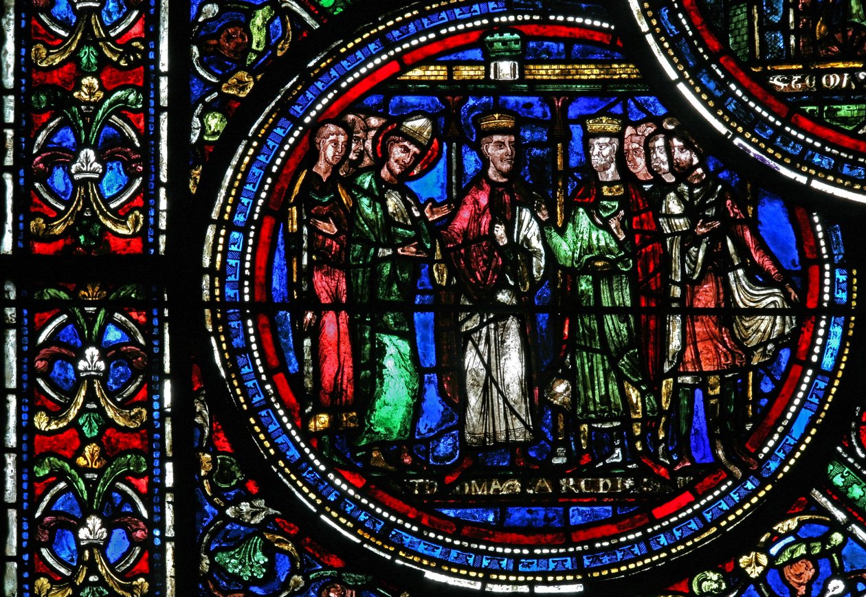 Vindue w23 forestillende St. Thomas Becket med Henrik II og Ludvig VII af French School