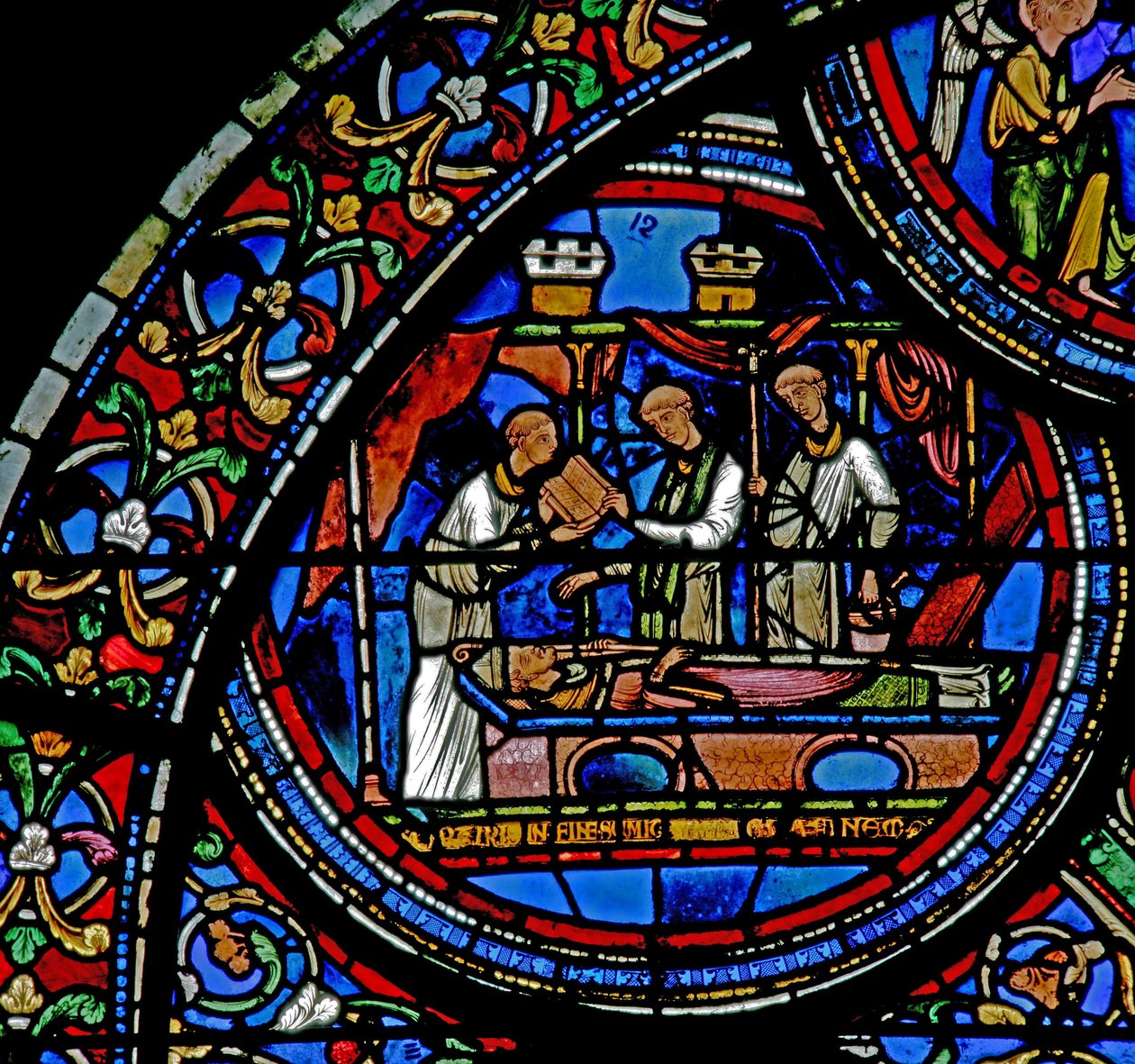 Vindue w23, der viser begravelsen af St. Thomas Becket af French School