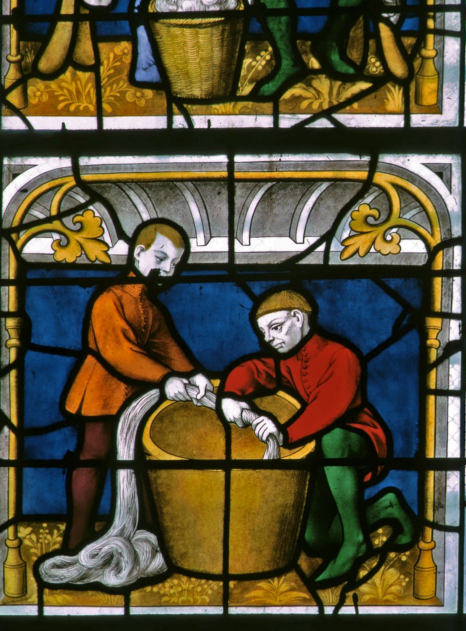 Vindue w25, der viser en draper på arbejde i Drapers-vinduet af French School
