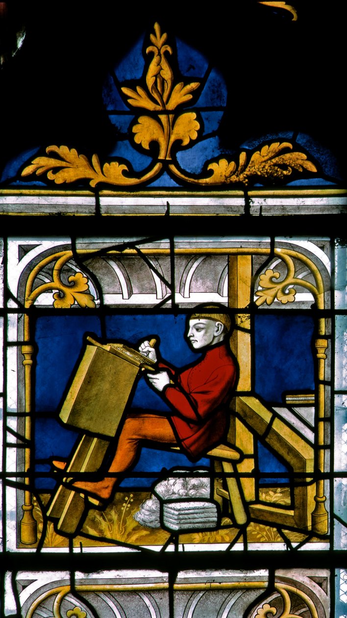 Vindue w25, der viser en draper på arbejde i Drapers-vinduet af French School