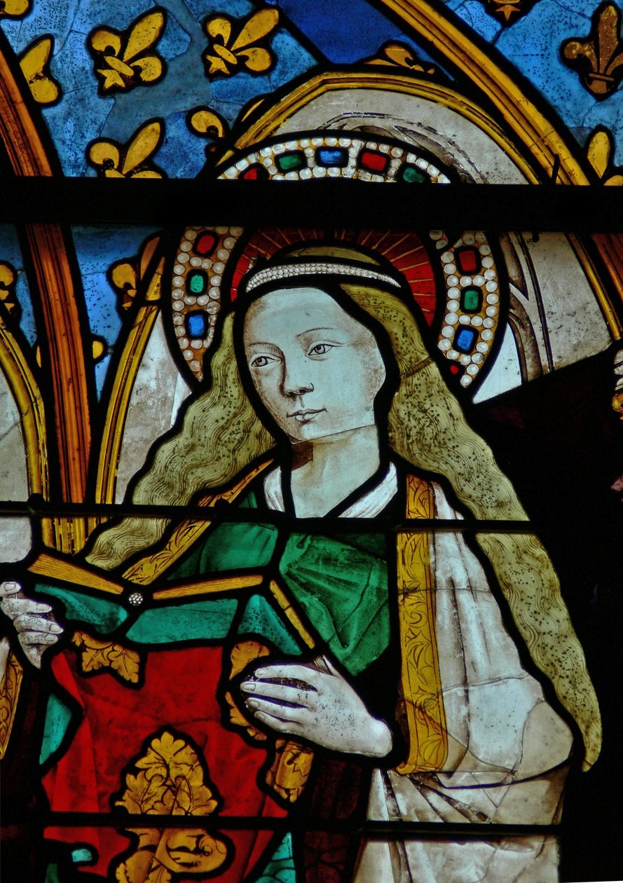 Vindue w25, der viser Jomfru Maria ved bebudelsen af French School