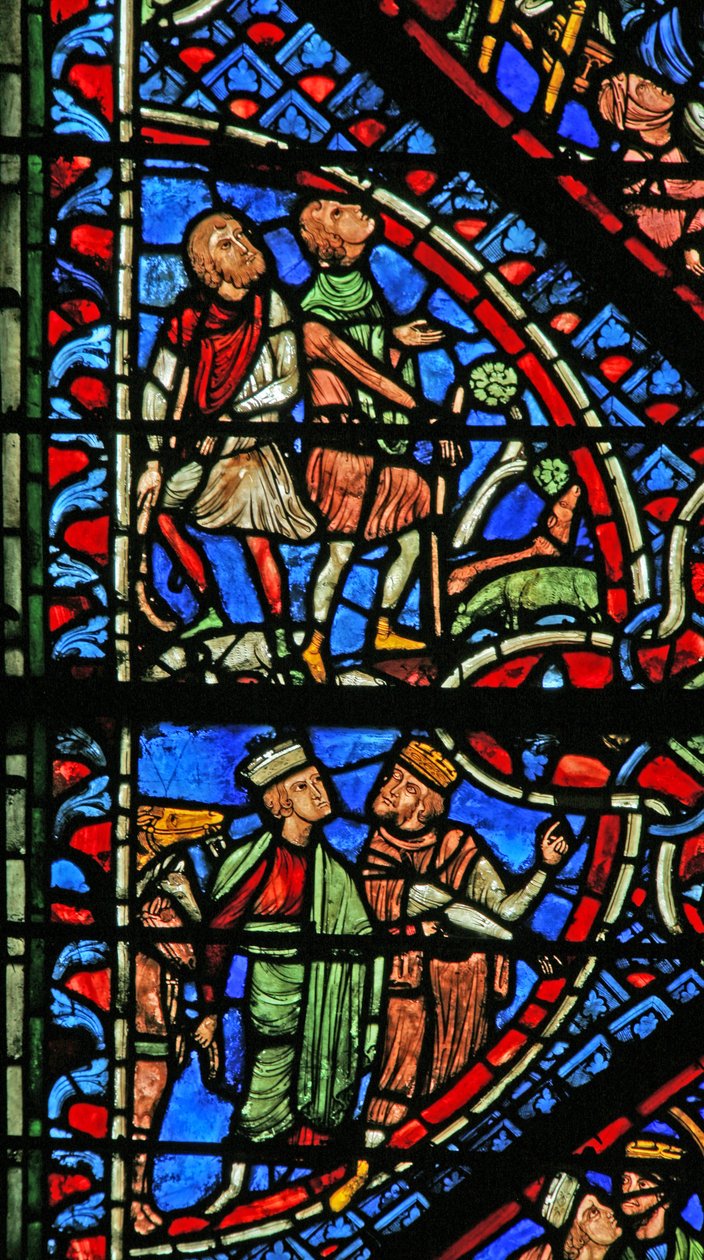 Vindue w2 viser magi med Herodes; Bebudelse til hyrderne af French School