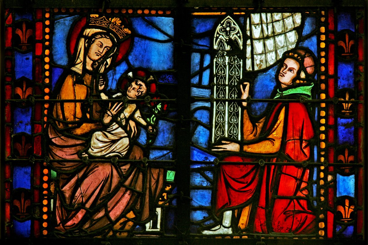 Vindue w37, der viser Jomfruen og Barnet og donor, der tilbyder et vindue af French School