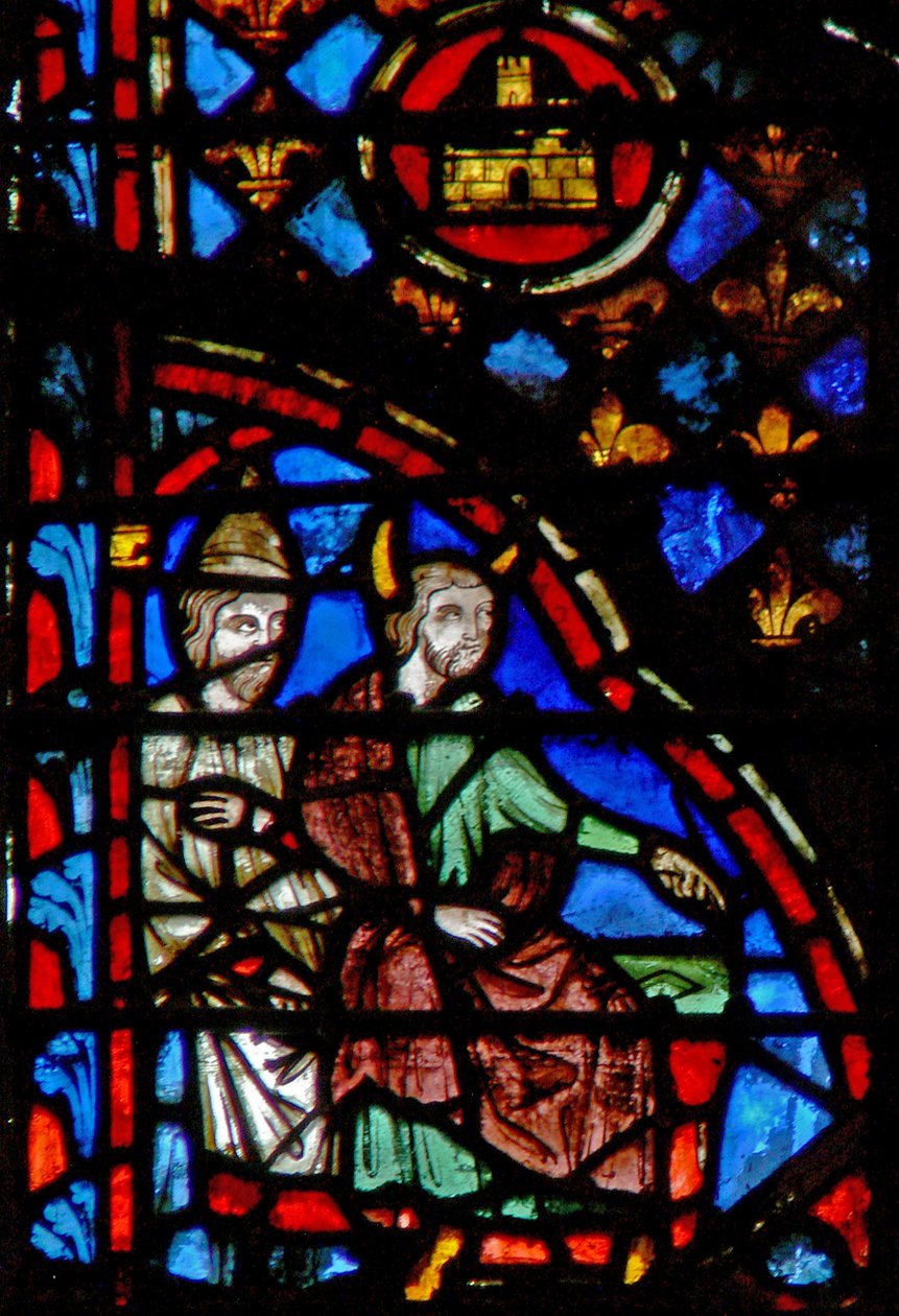 Window w3 Moses og Aron fordømmer overtrædelsen af sabbatten, Numb XV 35-36 af French School