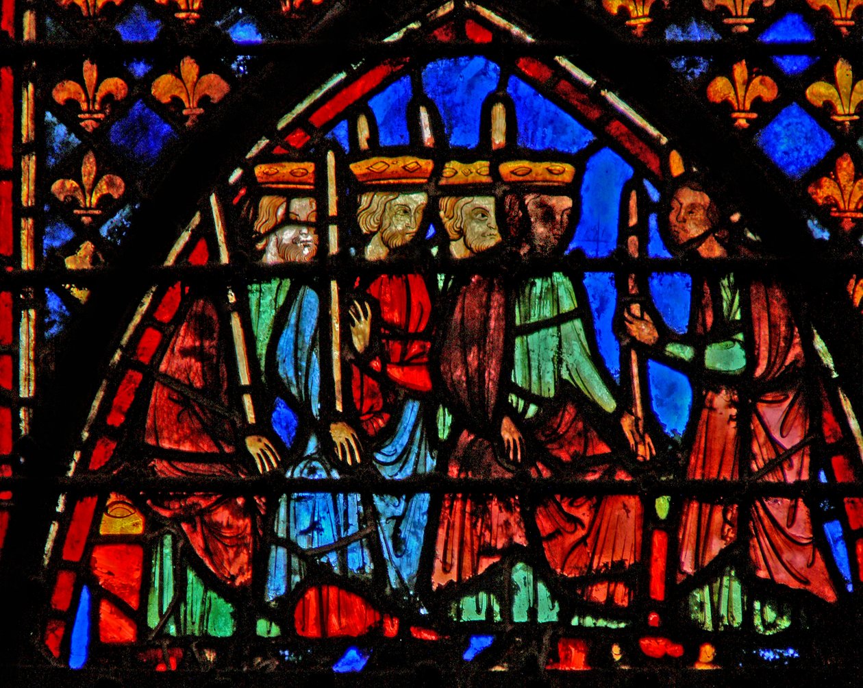 Vindue w3 Moses genforener hyldestprinserne; samler deres stave Numb XVII 1-6 af French School