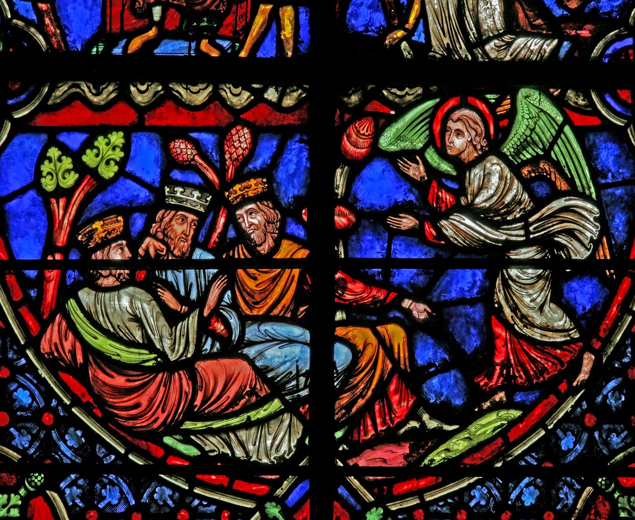 Vindue w3, der viser magi, er advaret i en drøm (moderne) af French School