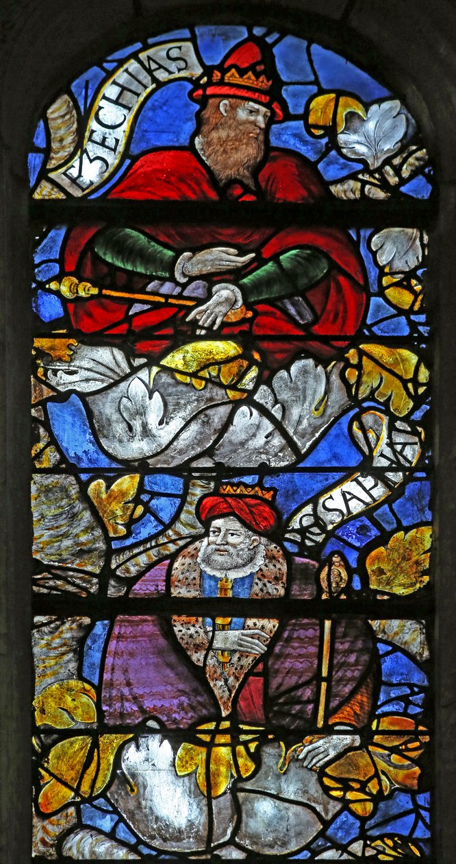 Vindue w3, der viser Isajs træ: Ezekias og Josafat af French School
