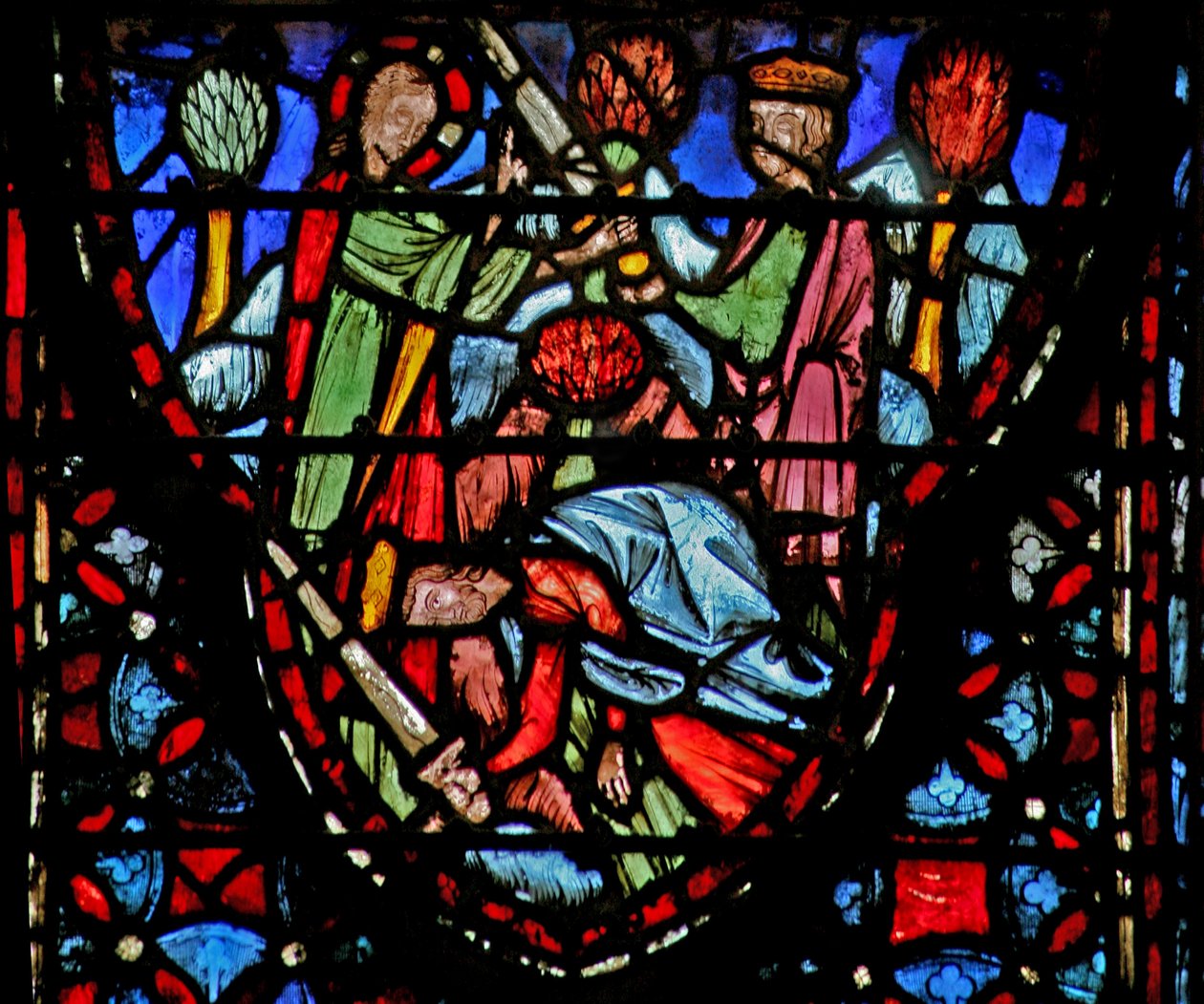 Window w4 Guds soldat dukker op for Joshua, som falder til jorden. Josh V 13-16 af French School