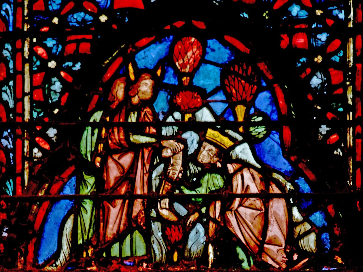 Vindue w4 Moses overdrager autoriteten til Josva. Deut XXXI 7 og XXXIV 9 af French School