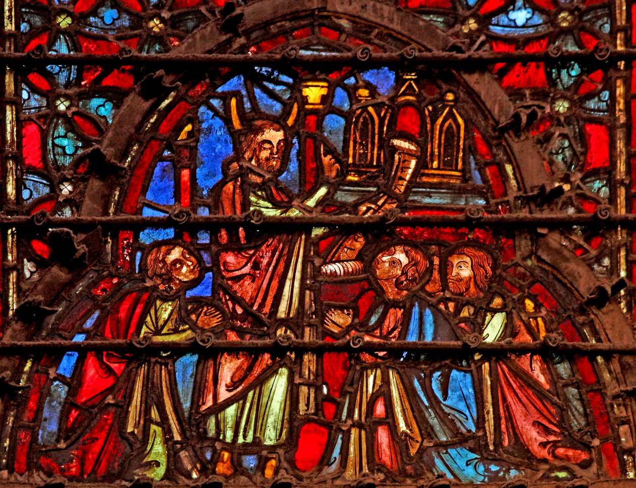 Vindue w4 Moses placerer lovens bog ved arken Deut XXXI 26 af French School