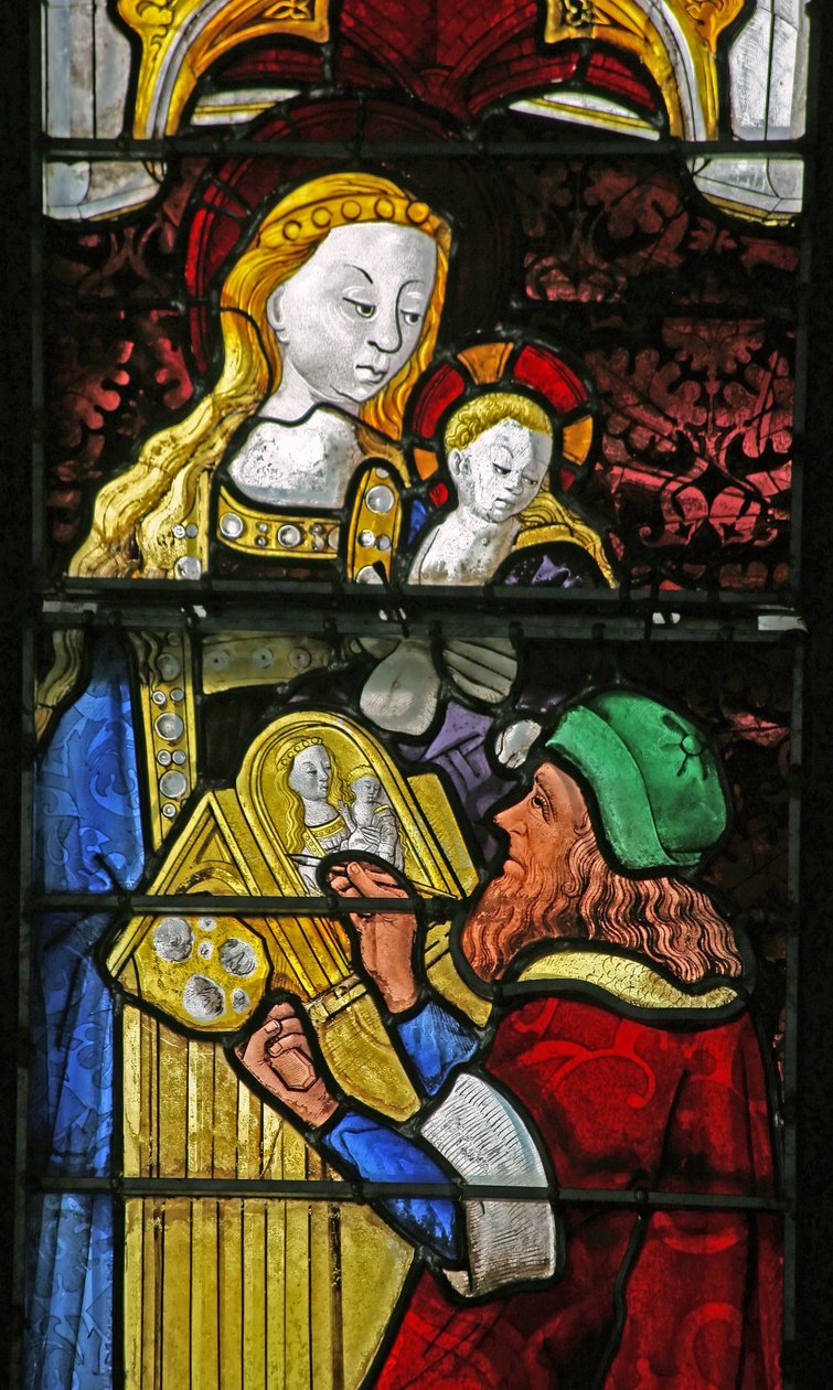 Vindue w4 viser St. Lukas, der maler Jomfru Maria af French School