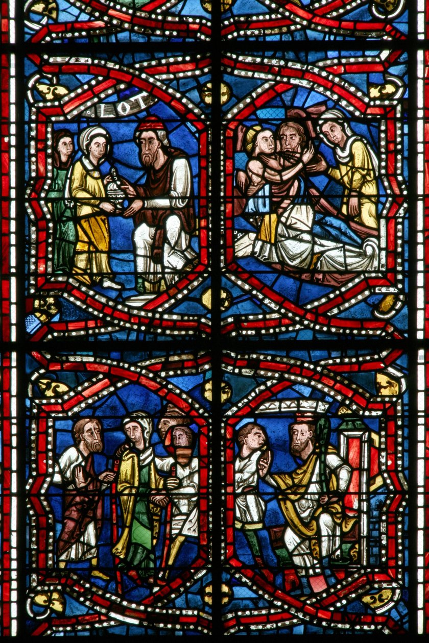 Vindue w5-R, der viser en detalje af designet (farvet glas) af French School