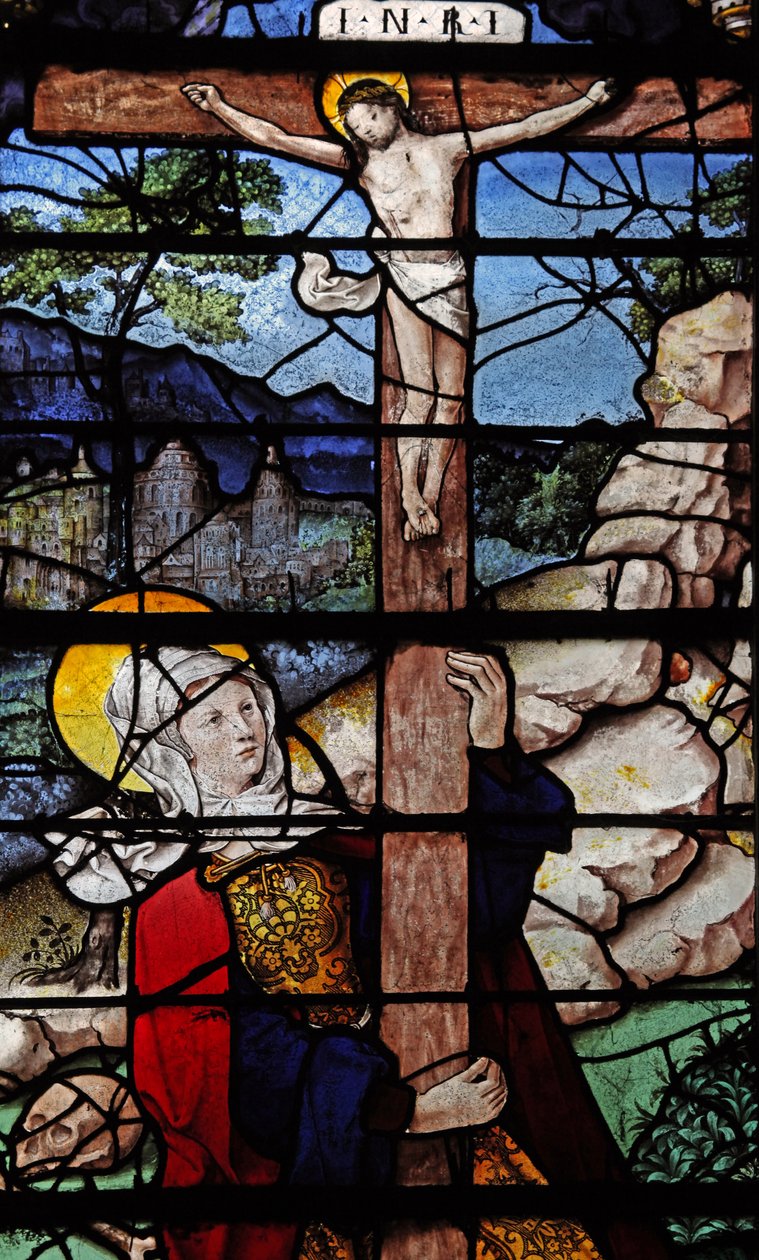 Vindue w5 viser en scene fra Maria Magdalenas liv - helgenen ved korset af French School