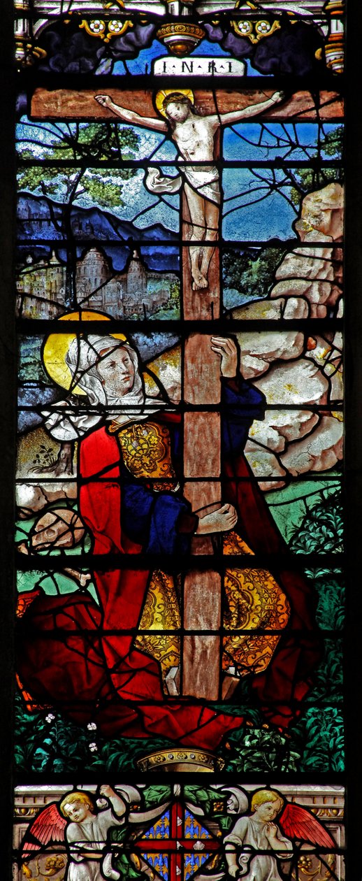 Vindue w5 viser en scene fra Maria Magdalenas liv - helgenen ved korset af French School