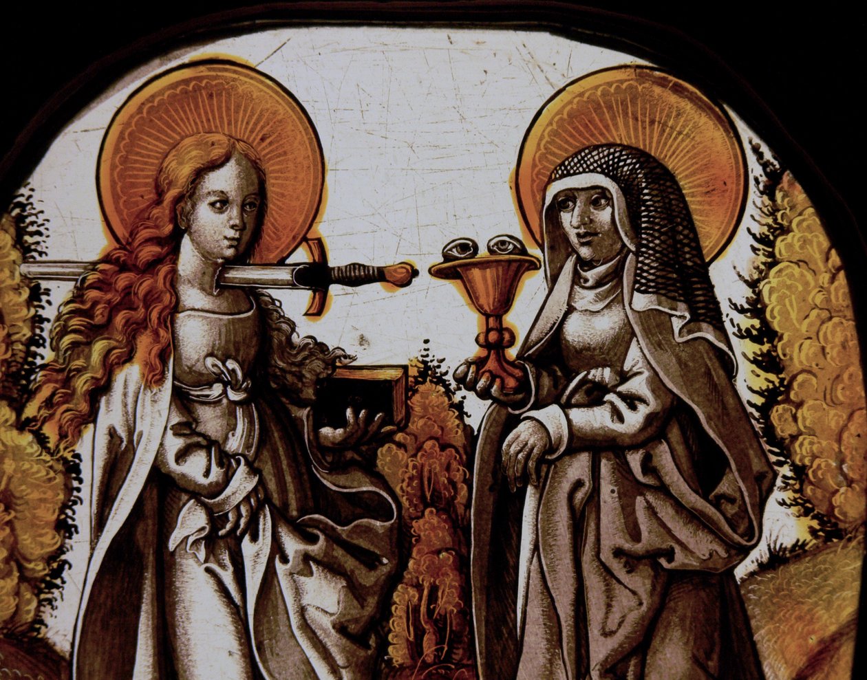 Vindue w68, der viser St. Lucy og St. Odile af French School
