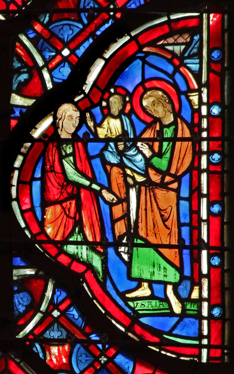 Vindue w6L Esajas profetier Kristus. Er XI 6 eller XLII 1 af French School