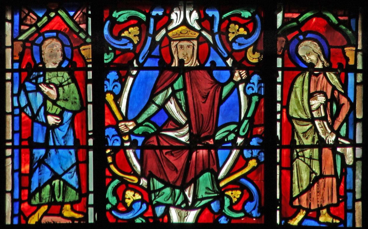 Vindue w6R Isajs træ: Jomfru Maria og to profeter af French School
