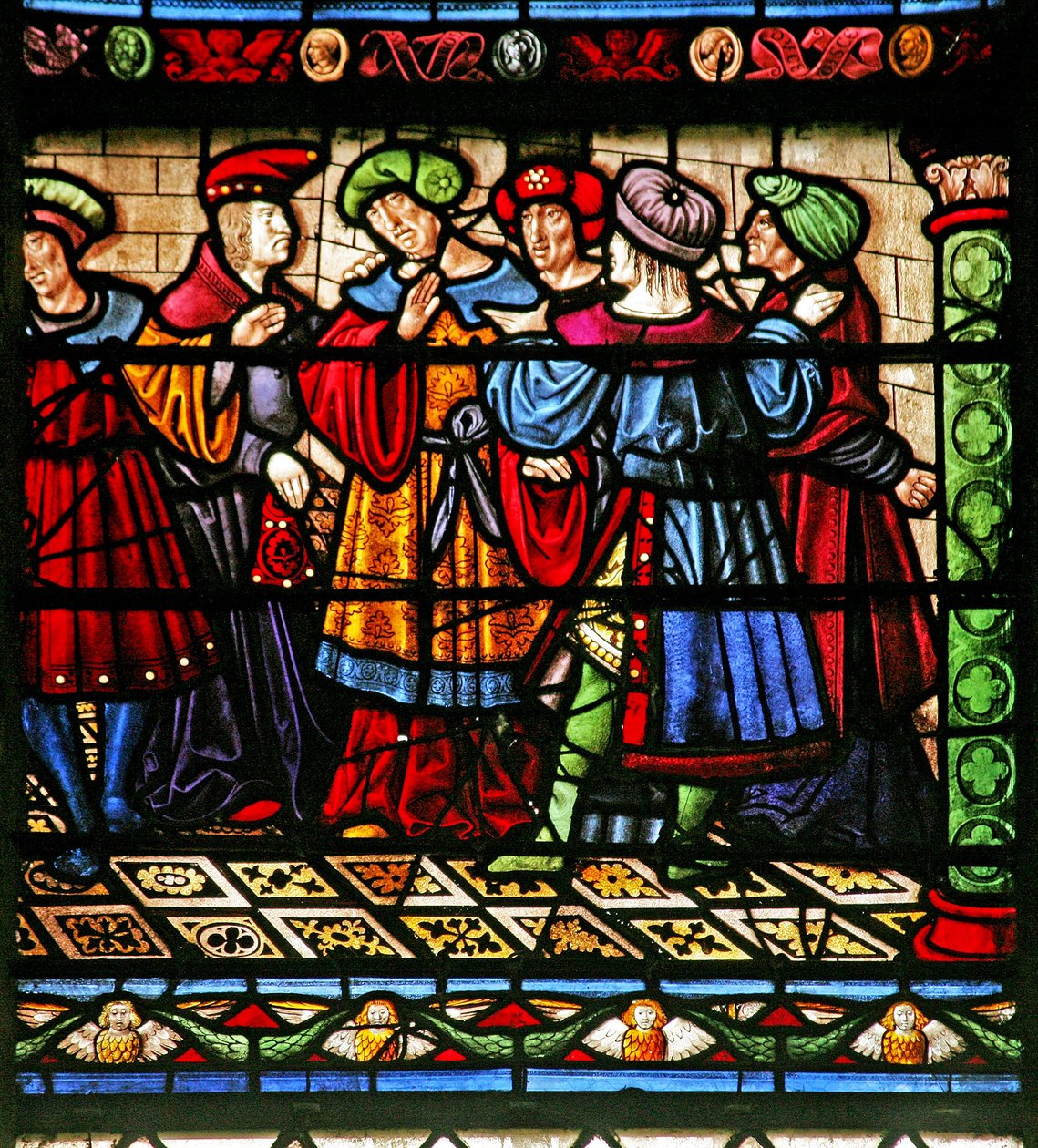 Vindue w6, der forestiller farisæere i synagogen af French School
