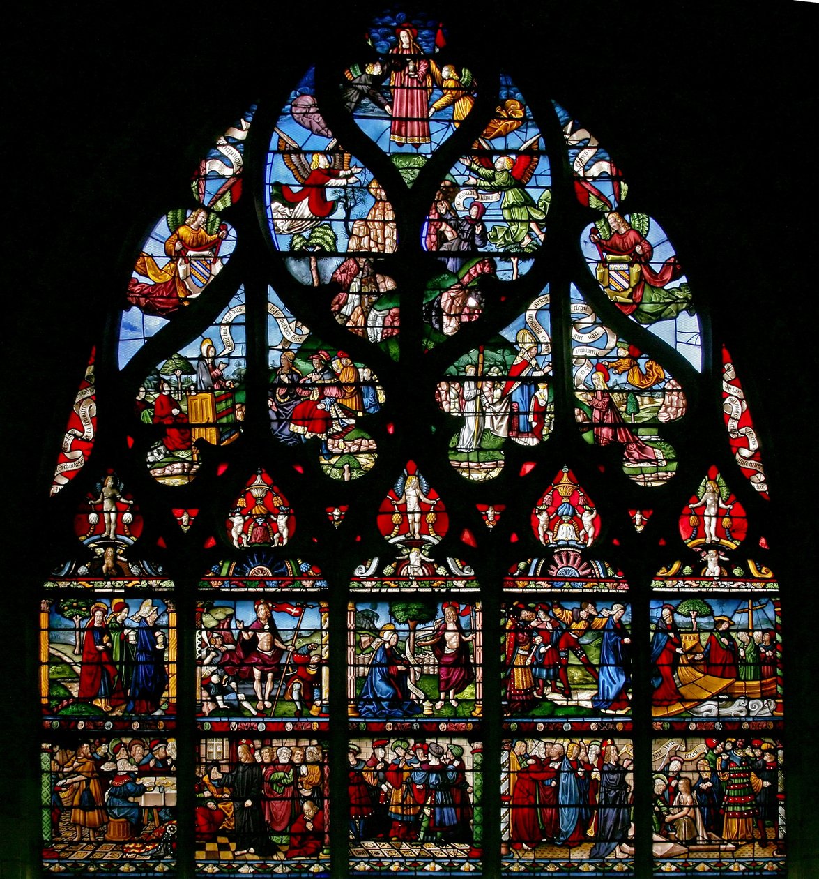 Vindue w6 viser scener fra den hellige Maria Magdalenas liv af French School