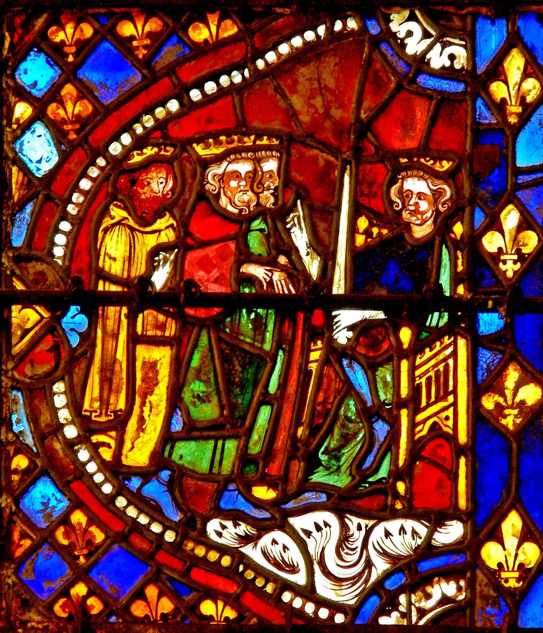 Vindue w6 viser magi med Herodes af French School