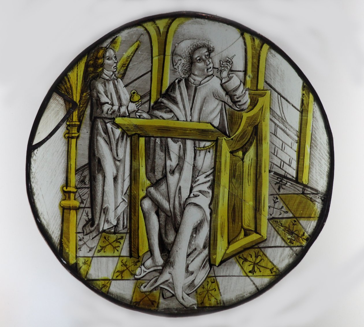 Vindue w76, der viser St. Matthæus med sin symbolengel af French School