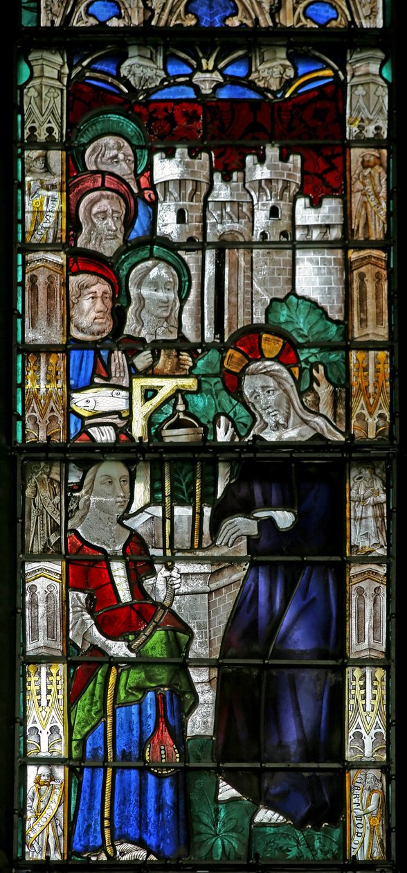 Vindue w7 viser Kristus og den samaritanske kvinde af French School