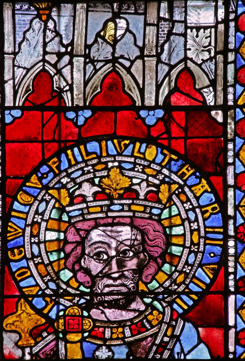 Vindue w7 forestillende Louis, søn af Lotharius II af French School