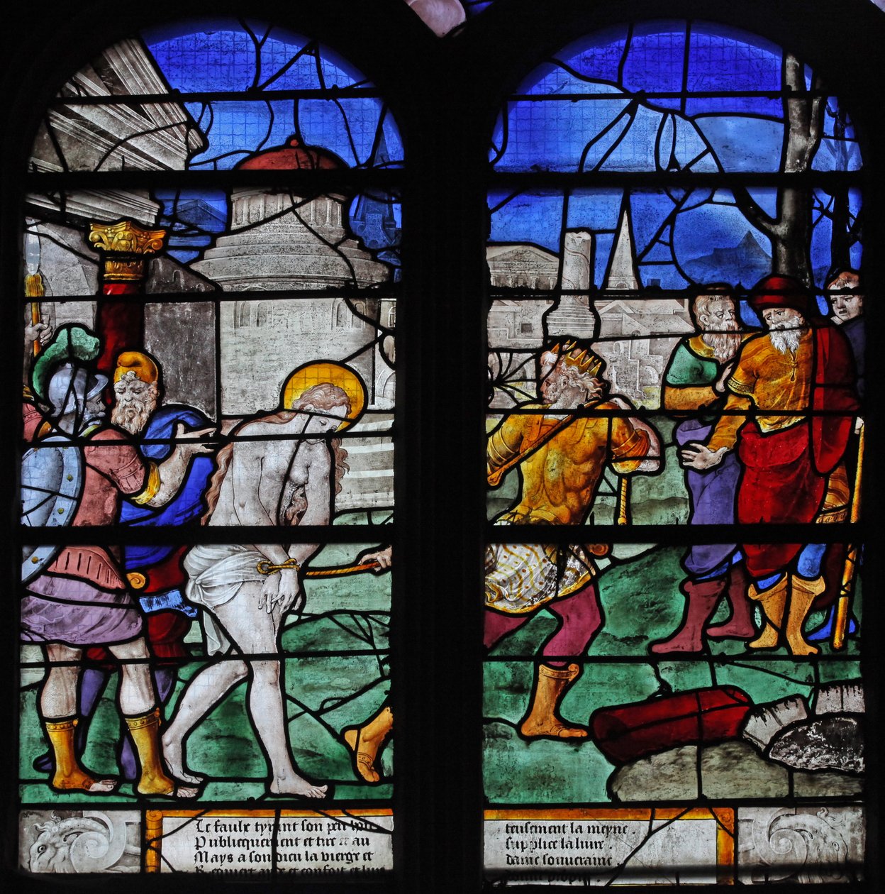 Vindue w7 viser en scene fra St Barbaras liv af French School
