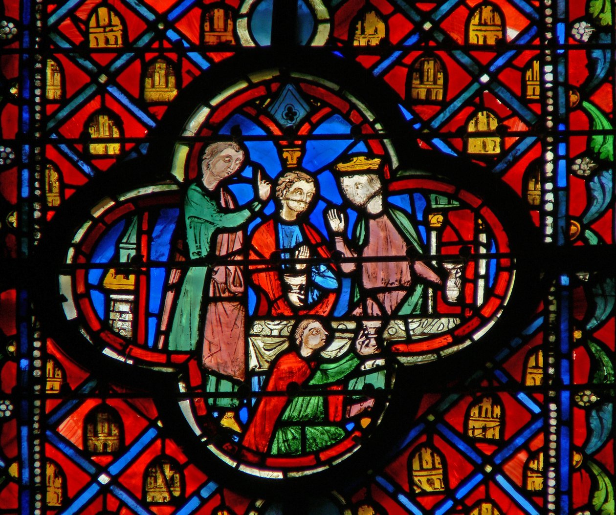 Window w9R Daniel forklarer vidunderet ved Balthazzas (Belshazzar) festen. Dan V 1 af French School