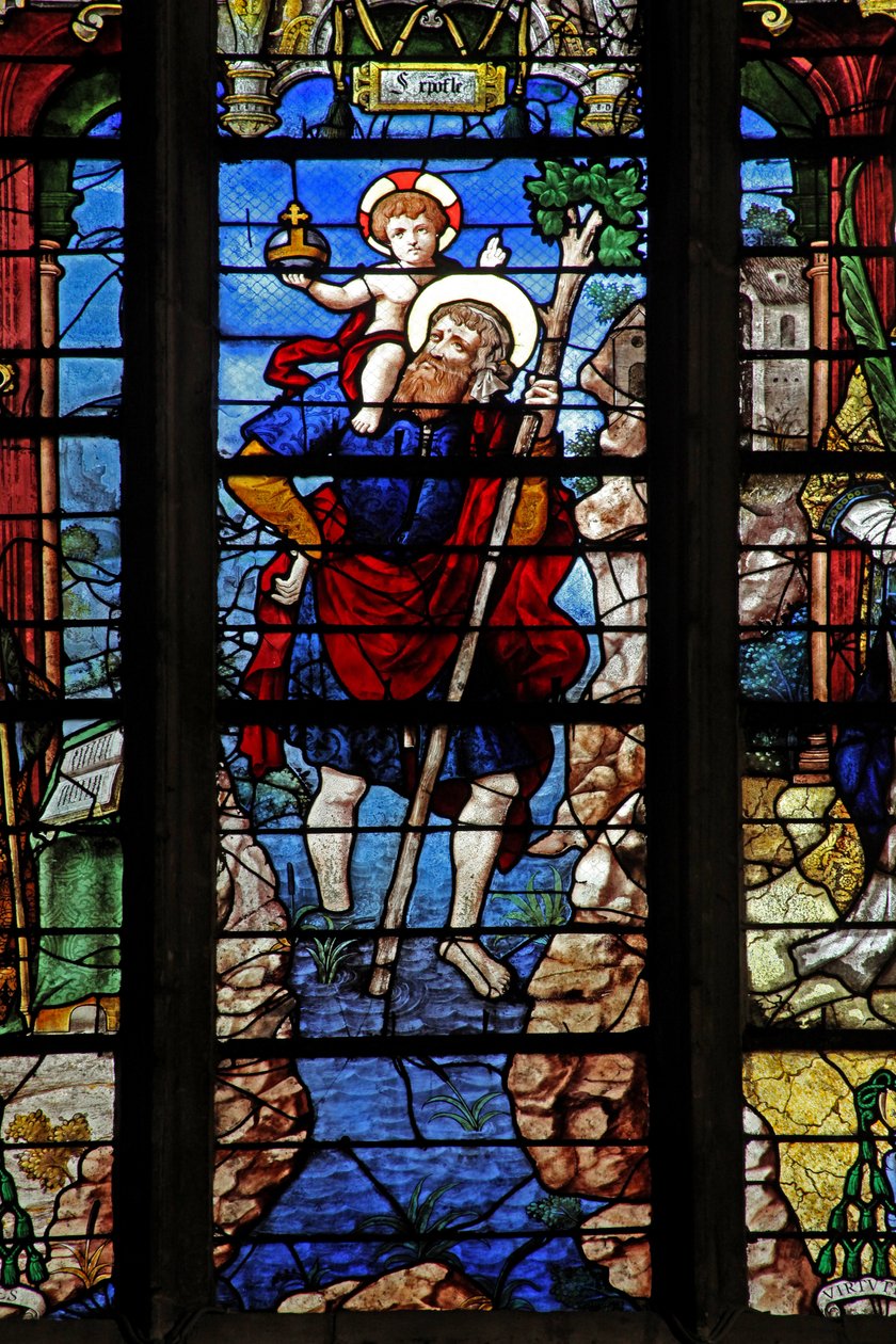 Vindue w9 forestillende St Christopher af French School