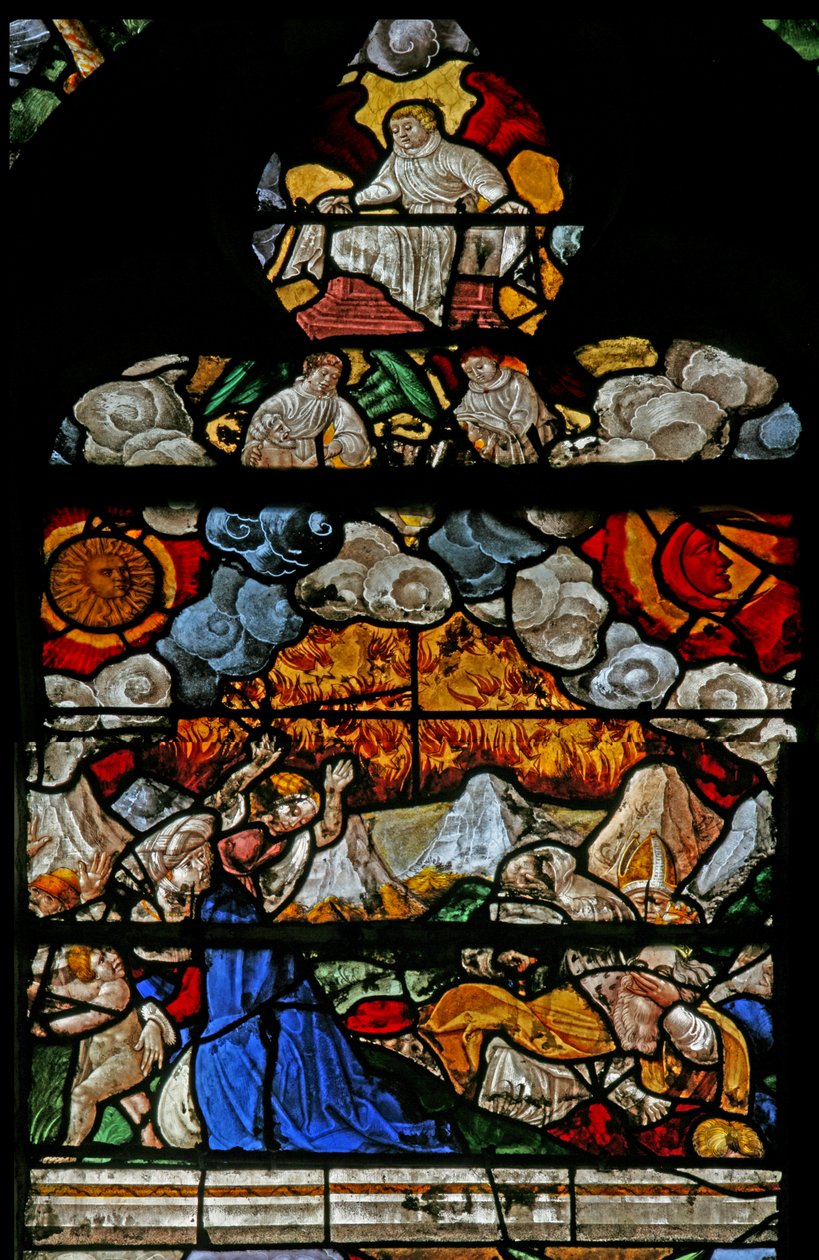 Vindue w9 viser en scene fra St Johns Book of the Revelation af French School