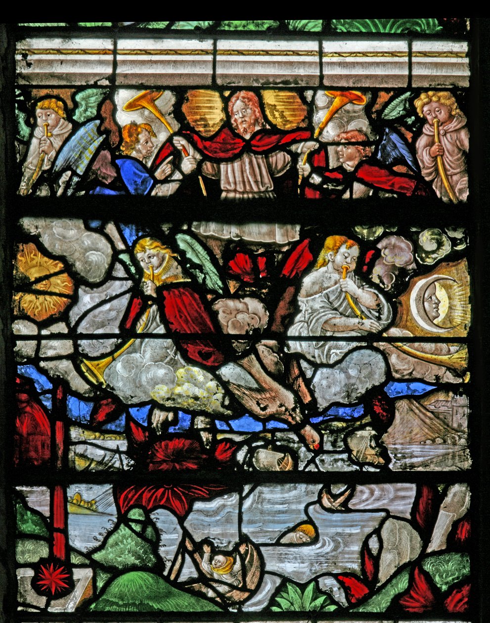 Vindue w9 viser en scene fra St Johns Book of the Revelation af French School